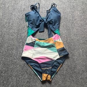 Nani Swimwear Womens XS Cutout One Piece Swimsuit Tie Front Abstract Geometric